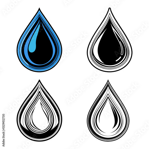 highly detailed water drop icon. realistic glossy blue droplet. vector illustration of a 3d water drop.
