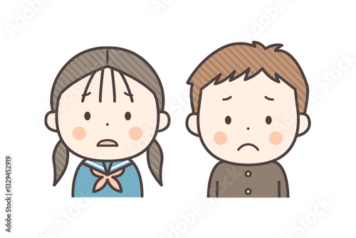 困り顔の学生服の男の子と女の子の上半身イラスト
