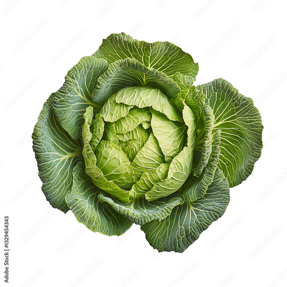 Obraz premium Fresh Organic Green Cabbage Showcasing Natural Leaf Details