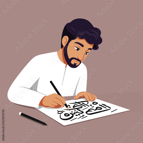 Person Writing Calligraphy with Pen on Paper Indoor Crafting Art
