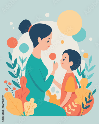 Happy Mother's Day! A heartwarming illustration of a loving mother and her child, sharing a tender  