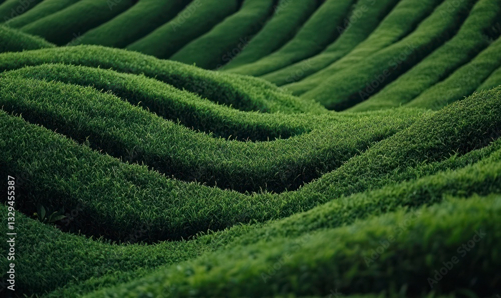 Exploring the Serene Green Tea Plantation Landscape with Row Patterns Exploring the Serene Green Tea Plantation Landscape with Row Patterns