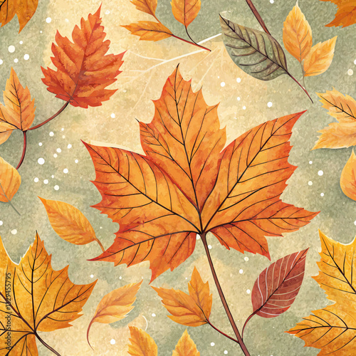 Seamless autumn leaves background in warm oranges and yellows, symbolizing the season of renewal for the Jewish New Year  