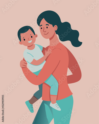 Happy Mother's Day! Mom and Child Piggyback Ride Illustration Design joy fun kid son love cute kids 