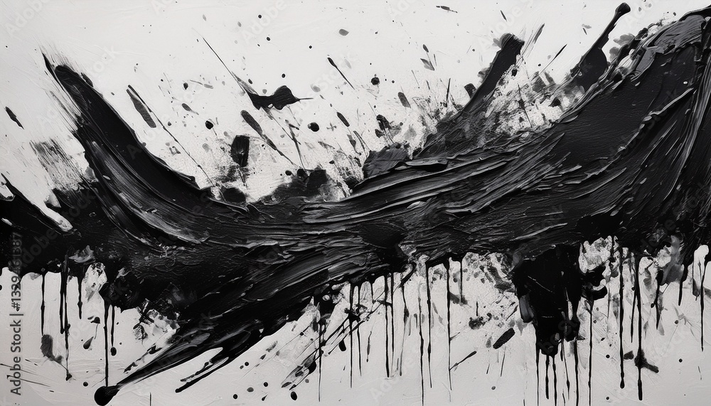 Obraz premium Grunge-inspired pattern with splashes of black paint on a white canvas, creating a textured, rough, and edgy aesthetic. 