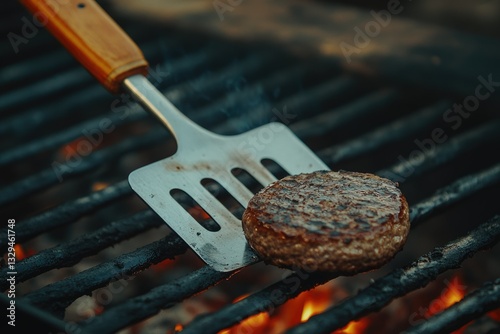 Juicy Burgers and Grilling Spatula on a Smoky Barbecue â€“ The Ultimate BBQ Experience