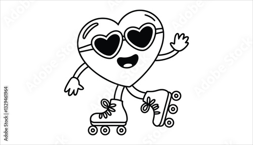 Cute Heart Roller Skating Character Vector