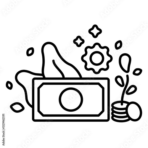 Bonds and coins with gears, Wealth and growth concept vector illustration