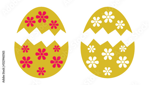 Easter Egg with Floral Design and Cracked Shell Vector