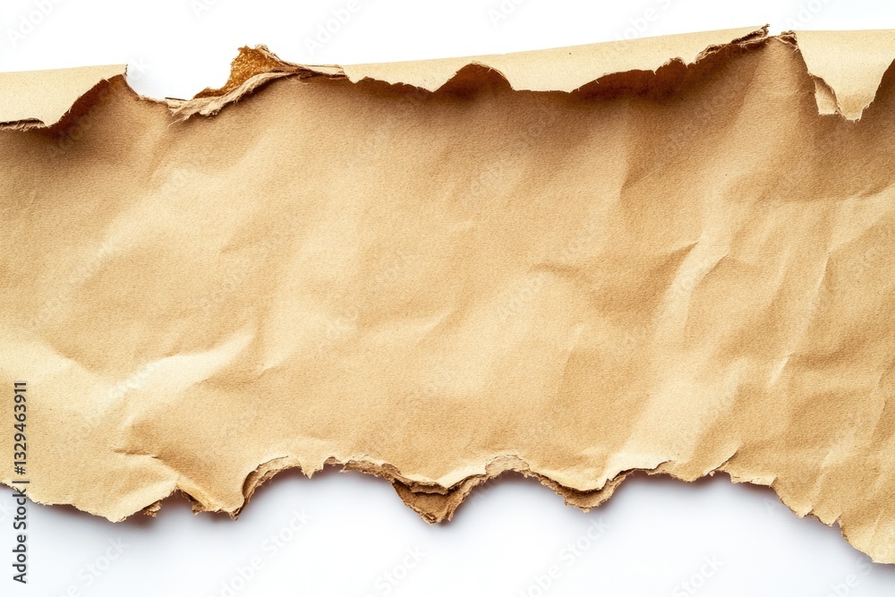 Rugged Kraft Paper with Torn Edge, Isolated on White Background for Creative Projects Rugged Kraft Paper with Torn Edge, Isolated on White Background for Creative Projects