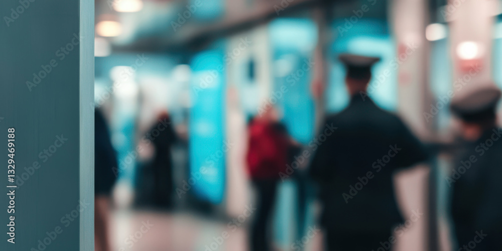 A close-up of a border crossing sign, with customs officers checking passports A close-up of a border crossing sign, with customs officers checking passports