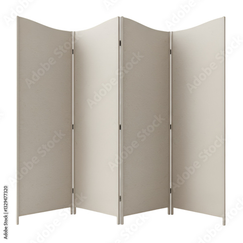 Elegant Beige Folding Screen Room Divider on Transparent Background
