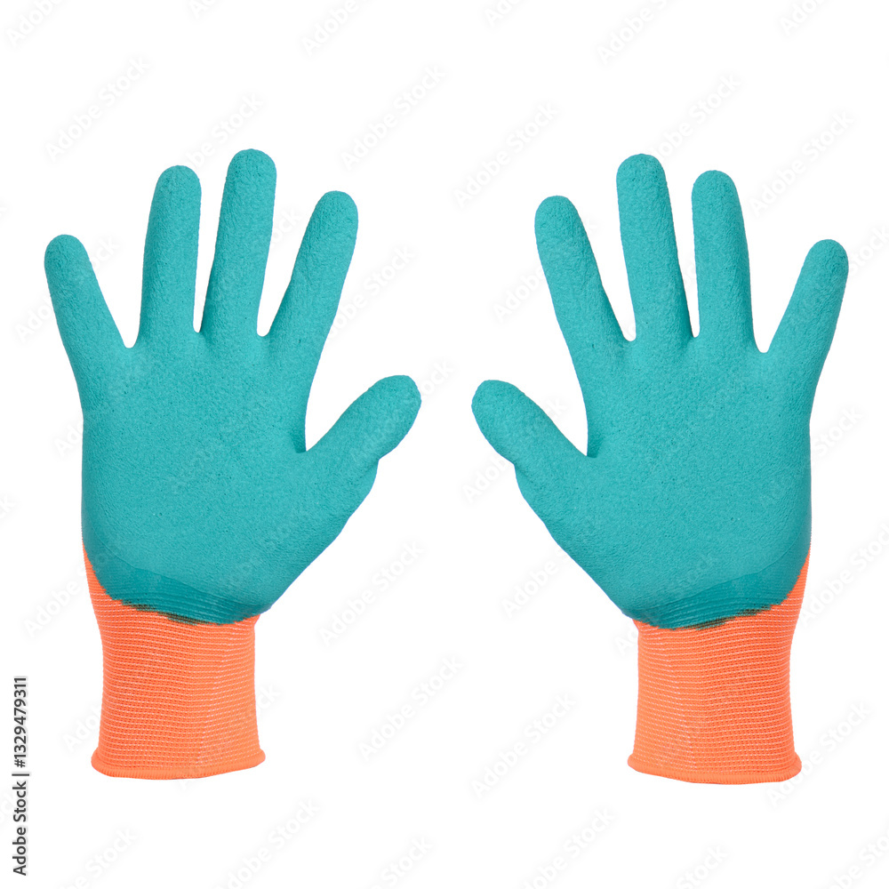 Obraz premium Green and Orange protective gloves on white background