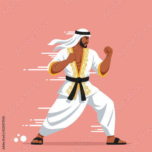 Man in Traditional Clothing Practicing Martial Arts Stance and Ready