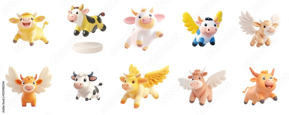 Obraz premium Cute Cow Toys with Wings for Fun Imagination