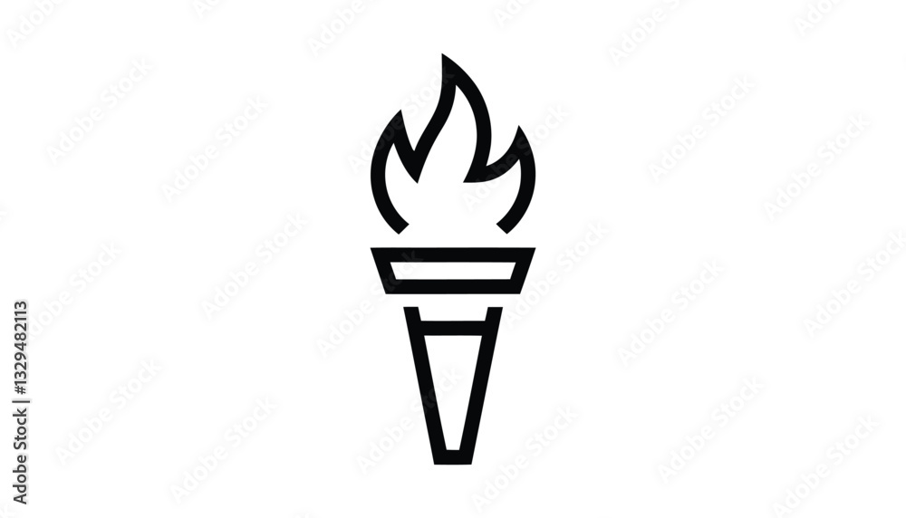 Flaming Torch Icon with Fire, Symbol of Light and Energy.