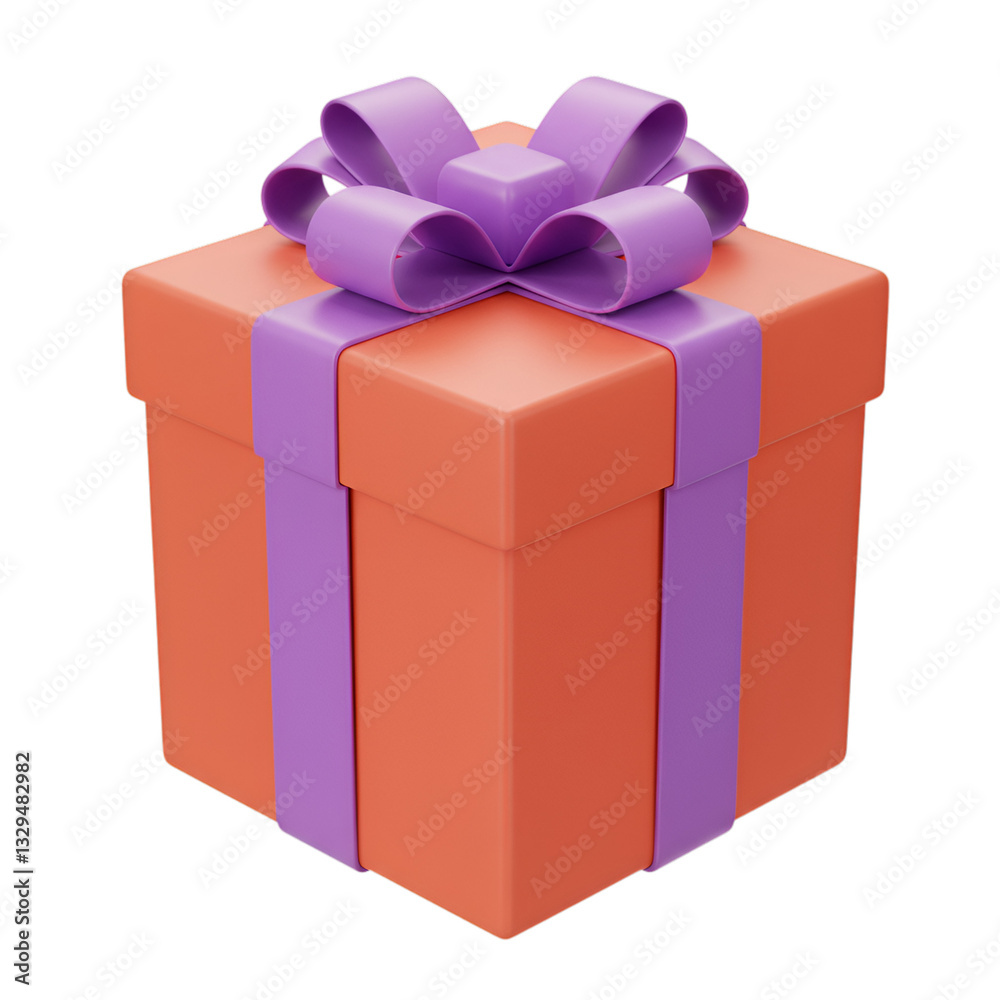 Naklejka premium Elegant Orange Gift Box with Purple Ribbon and Bow on Transparent Backdrop