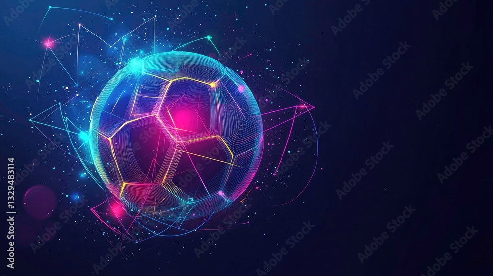 Obraz premium Futuristic Soccer Ball with Neon Lines and Geometric Design