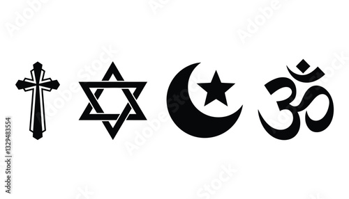 Religious Symbols Set. Christianity, Judaism, Islam, Hinduism.