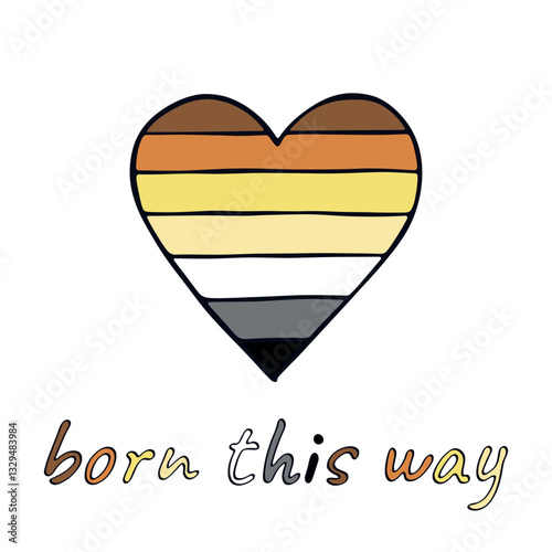 Colorful heart shape Bear brotherhood pride flag Happy pride day LGBTQIA community Pride Month Vector hand drawn doodle for posters, stickers, logo, cards