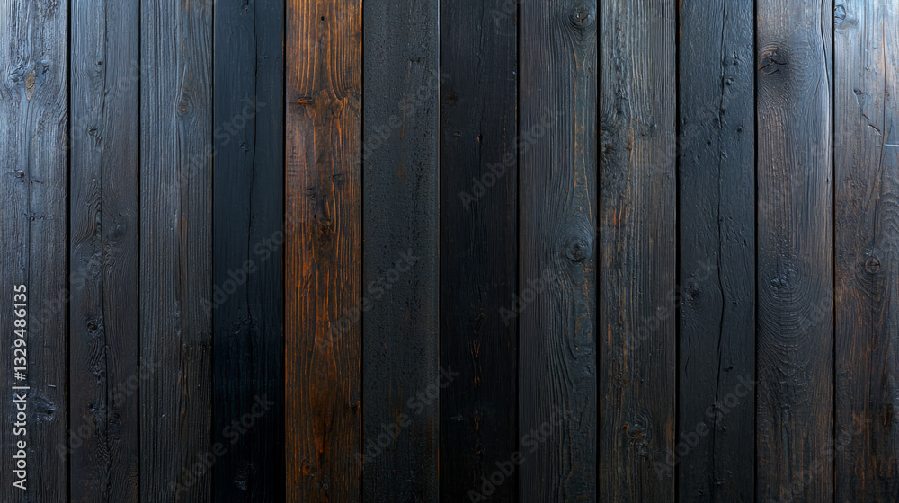 Naklejka premium Wooden planks in dark shades create a rustic and textured background