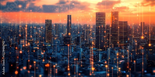 Wallpaper Mural A futuristic city with data flow represented by glowing lines, futuristic city networking, Full HD, 32k Resolution Torontodigital.ca