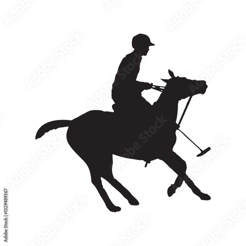Silhouette of a galloping horse with a jockey in a harness race, isolated on a white background