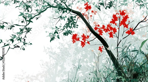 Elegant Red Flowers Against a Soft Green Background in Nature Scene
