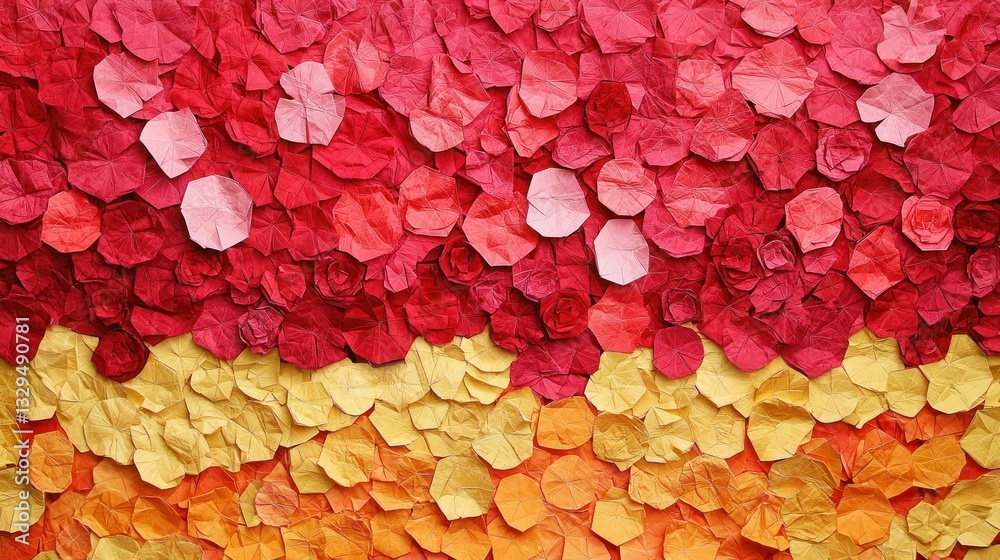Red and Gold Origami Flower Wall: A Warm, Textured Artwork Red and Gold Origami Flower Wall: A Warm, Textured Artwork