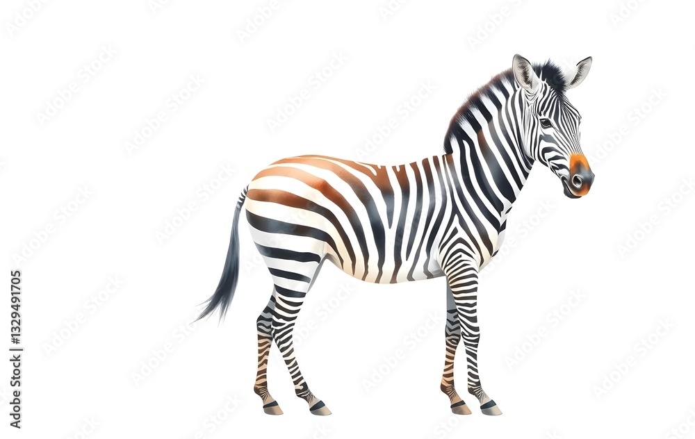 Fototapeta premium Zebra watercolour hand drawing painting, white background