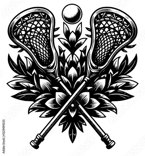 Lacrosse Sport Stick Ball Flowers 