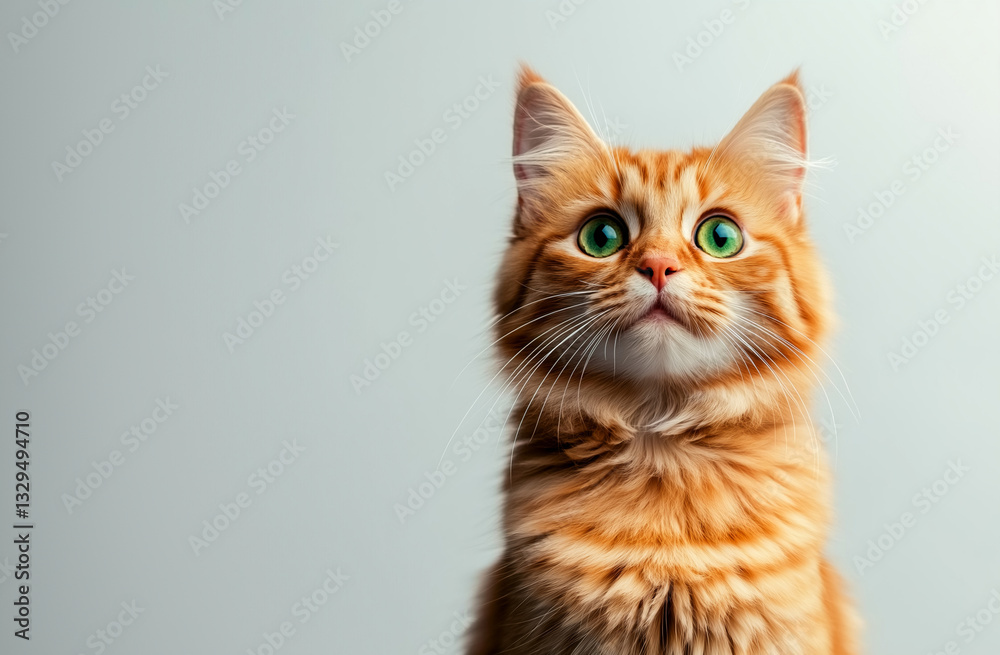close up portrait of curious orange cat with striking green eyes, showcasing its fluffy fur and playful expression. This captures charm and personality of feline friend close up portrait of curious orange cat with striking green eyes, showcasing its fluffy fur and playful expression. This captures charm and personality of feline friend