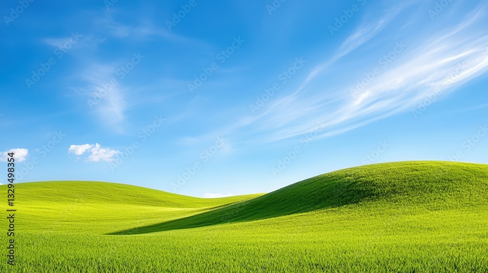 Fototapeta premium Rolling Green Hills Under a Vivid Blue Sky