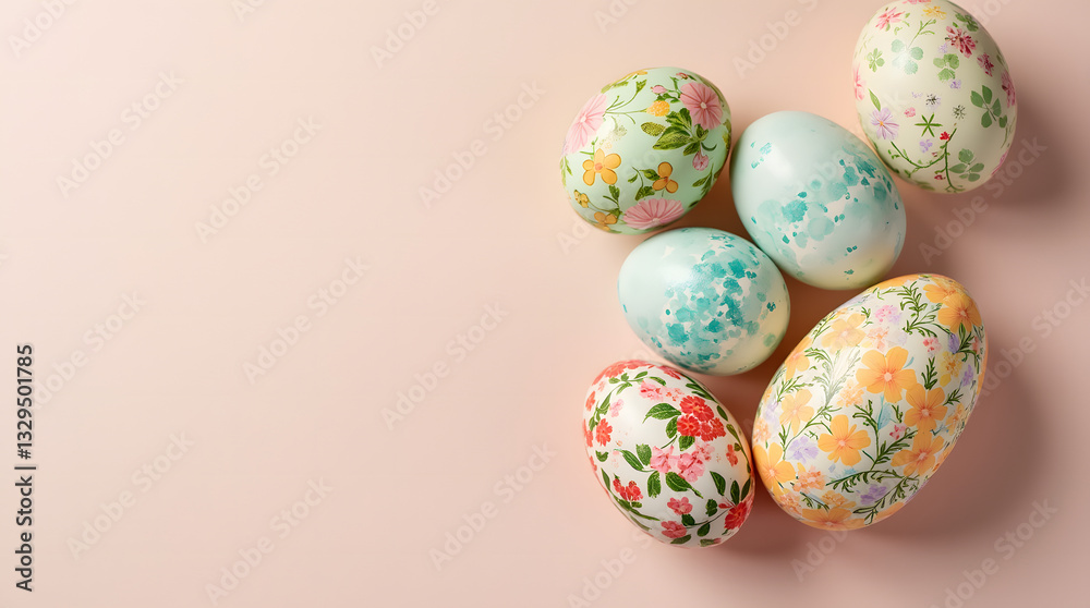 Vibrant Decorative Easter Eggs with Floral Patterns on a Soft Background, Perfect for Spring Celebrations and Easter Decor Inspiration Vibrant Decorative Easter Eggs with Floral Patterns on a Soft Background, Perfect for Spring Celebrations and Easter Decor Inspiration