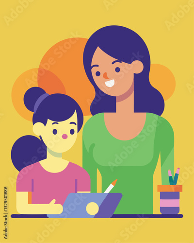 Sunny Day Painting: A Mother's Day Masterpiece. Mom and daughter create art together, sharing a     