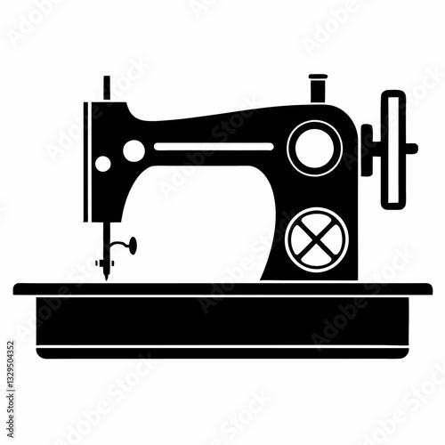 Retro black antique sewing machine isolated on white background