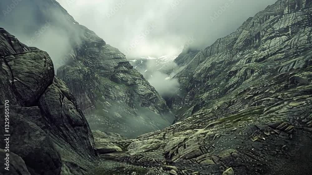 Geheimnisvolle Berglandschaft mit tiefen Wolken