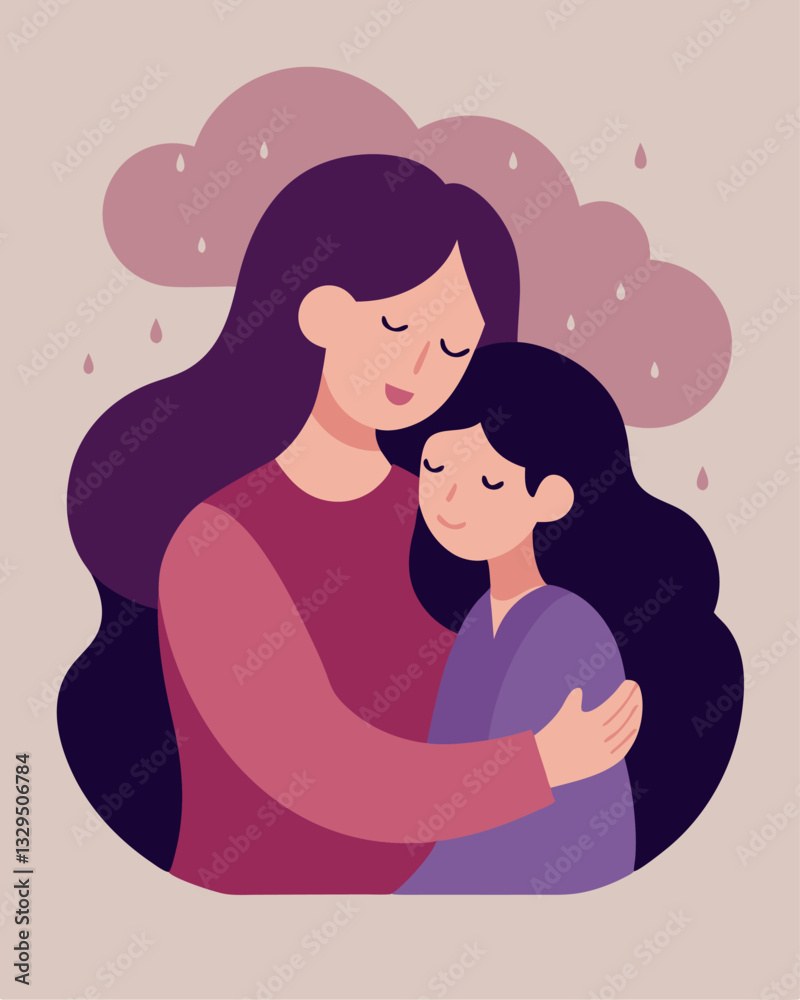Mother's Day Love: A Tender Embrace Between Mom and Daughter on a Rainy Day Hug Warm Care Girl Happy Mother's Day Love: A Tender Embrace Between Mom and Daughter on a Rainy Day Hug Warm Care Girl Happy