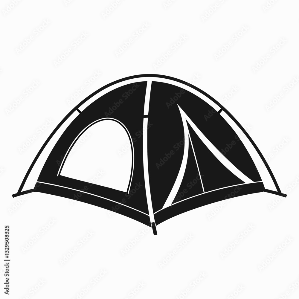 A minimalistic, black and white illustration of a tent vector silhouette
