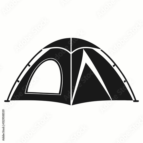 A minimalistic, black and white illustration of a tent vector silhouette