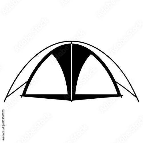 A minimalistic, black and white illustration of a tent vector silhouette