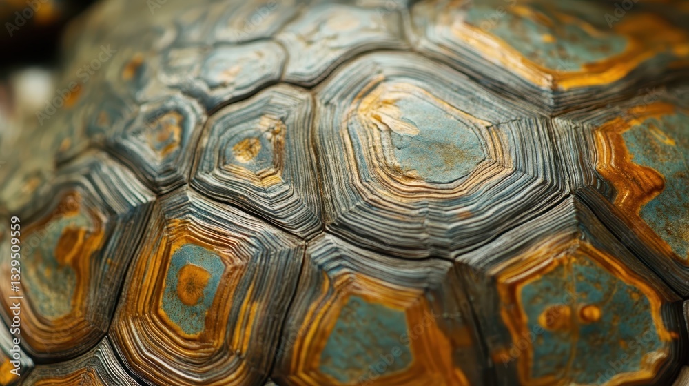 Close up detail shows a turtle shells textured surface
