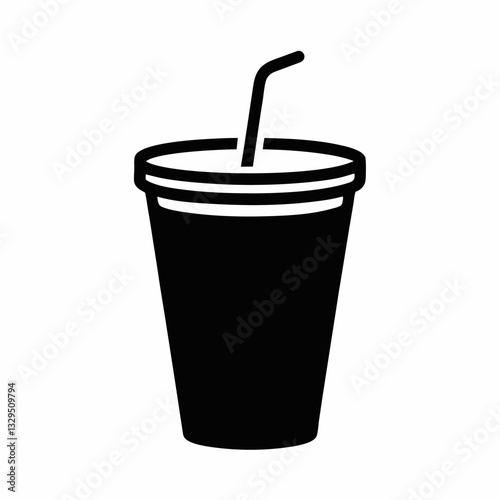 A minimalistic, line-art illustration featuring a cup with a straw