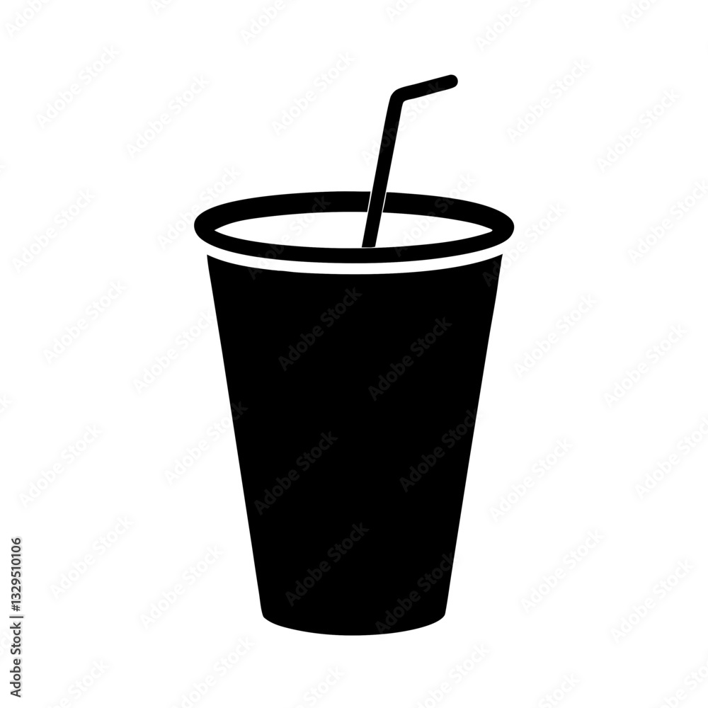 A minimalistic, line-art illustration featuring a cup with a straw