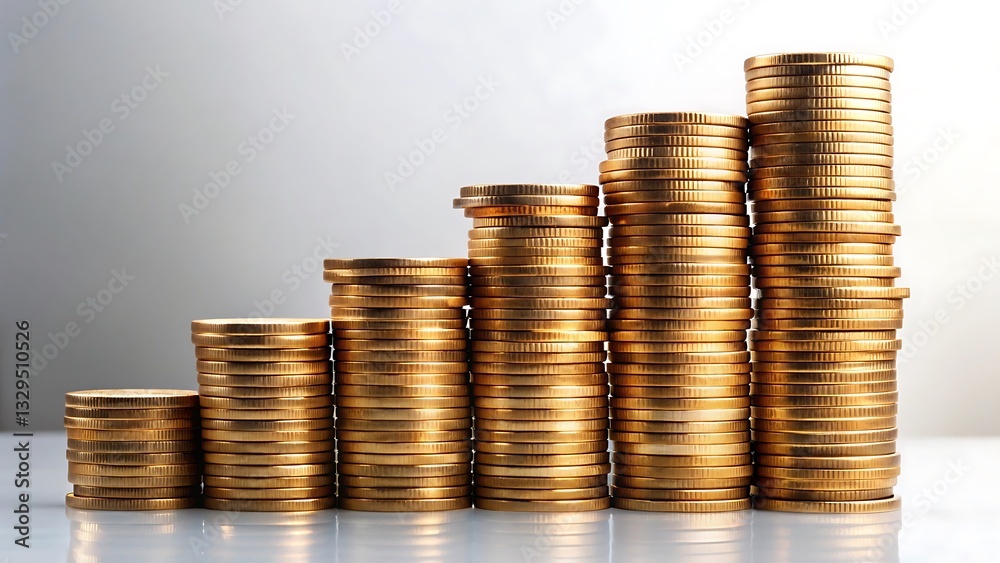 Gold Coin Stacks Illustrate Increasing Financial Growth Gold Coin Stacks Illustrate Increasing Financial Growth