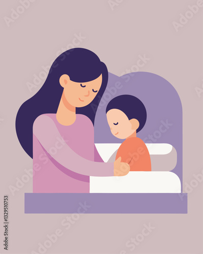 Sweet Dreams: A Mother's Gentle Love, Tucking Her Child into Bed. Perfect for Mother's Day cards and