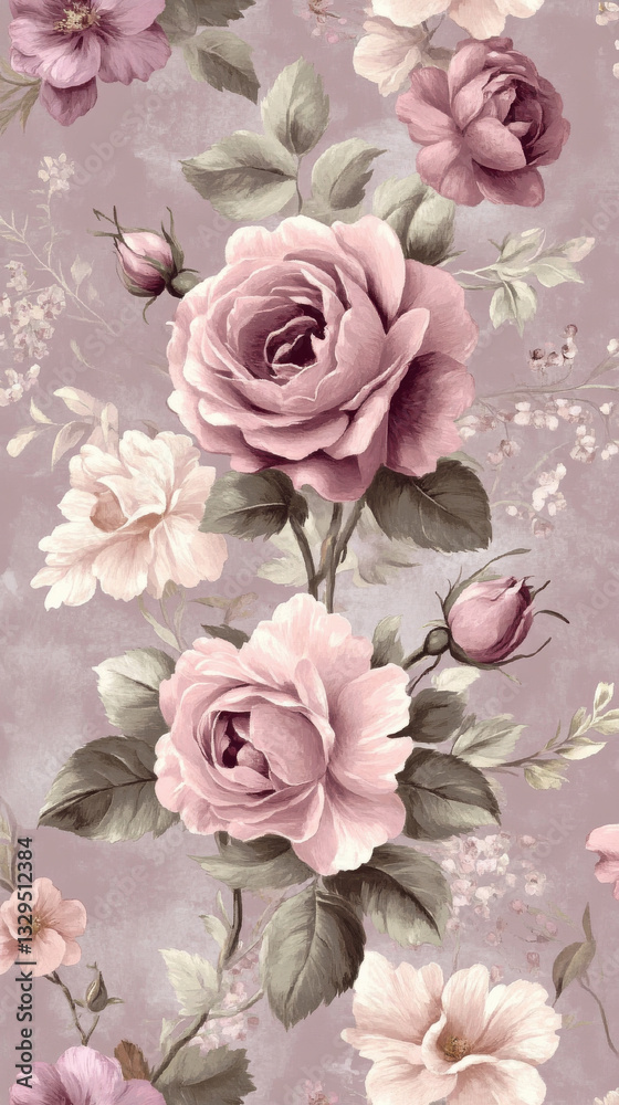 beautiful floral pattern featuring pink roses and delicate blossoms on soft background, evoking sense of elegance and tranquility beautiful floral pattern featuring pink roses and delicate blossoms on soft background, evoking sense of elegance and tranquility