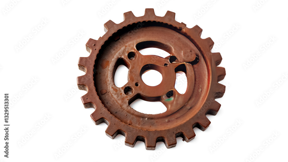 Rusty metal gear with a circular shape, isolated on a white background. Generative AI Rusty metal gear with a circular shape, isolated on a white background. Generative AI