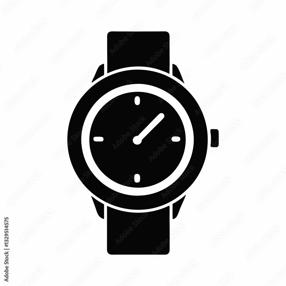 A monochromatic, stylized icon of a wristwatch vector art illustration A monochromatic, stylized icon of a wristwatch vector art illustration
