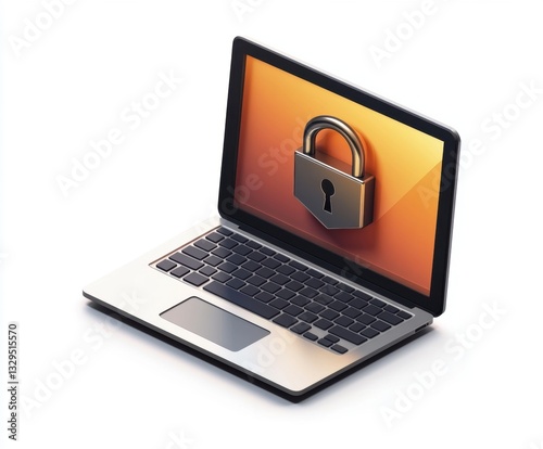 An open laptop displaying a padlock on the screen, symbolizing cybersecurity and data protection. A concept representing online security, privacy, and digital safety.